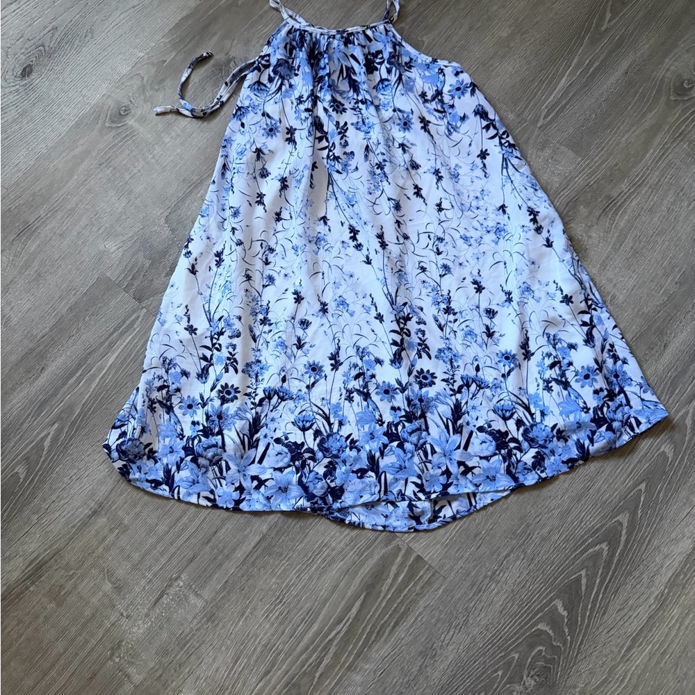 Xtraordinary Blue & White Floral Halter Dress